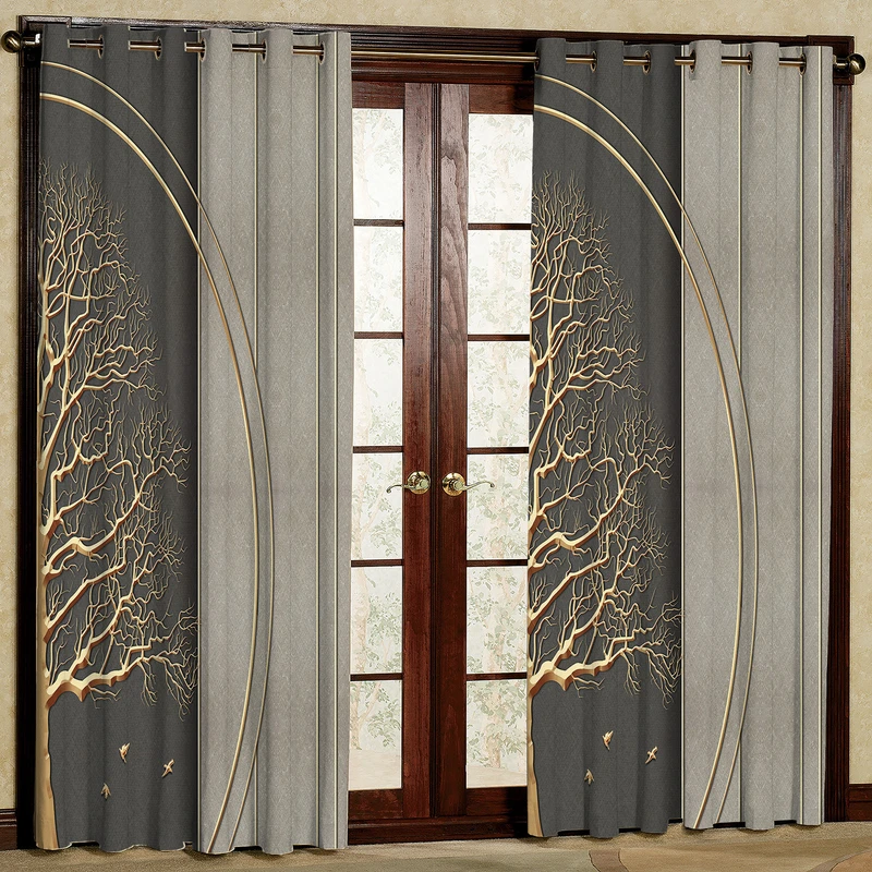 پرده طرح درخت مدل مخمل پانچی کد 2303 W سایز 140x200 سانتی متر