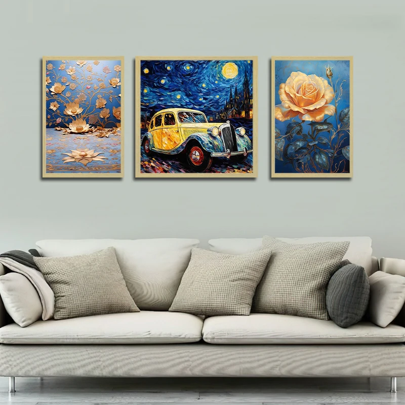 تابلو بکلیت طرح نقاشی مدرن مدل شاین اکلیلی BE-1757 مجموعه 3 عددی