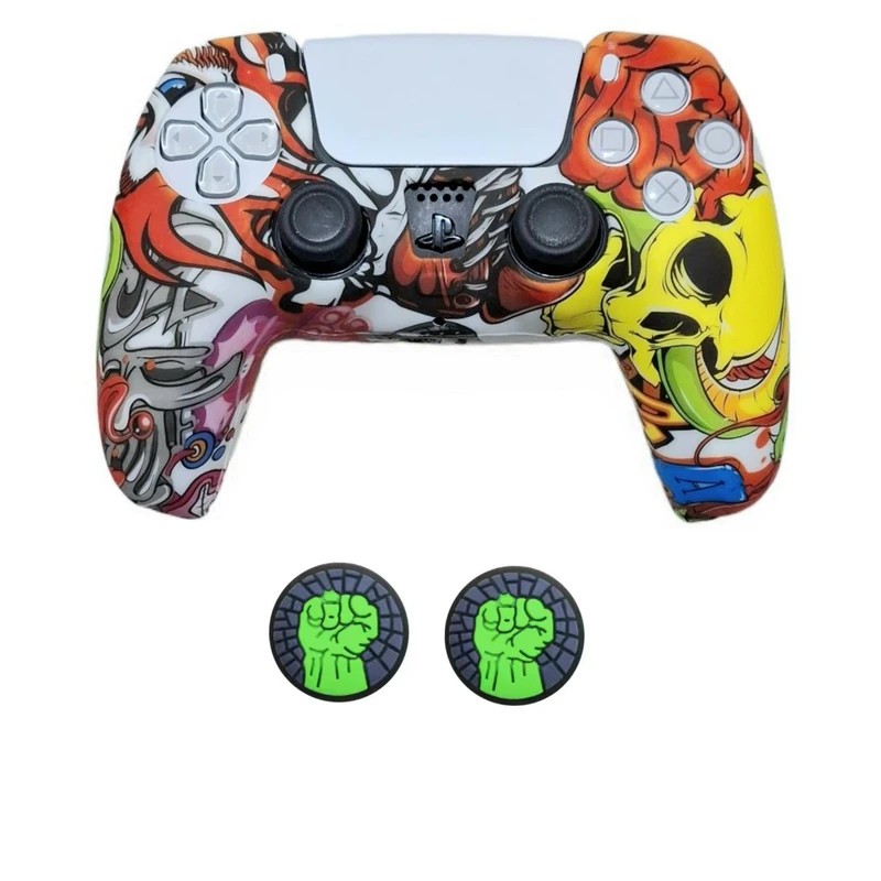 محافظ دسته بازی پلی استیشن5 طرح رنگارنگ مدل SHO2002 به همراه روکش آنالوگ