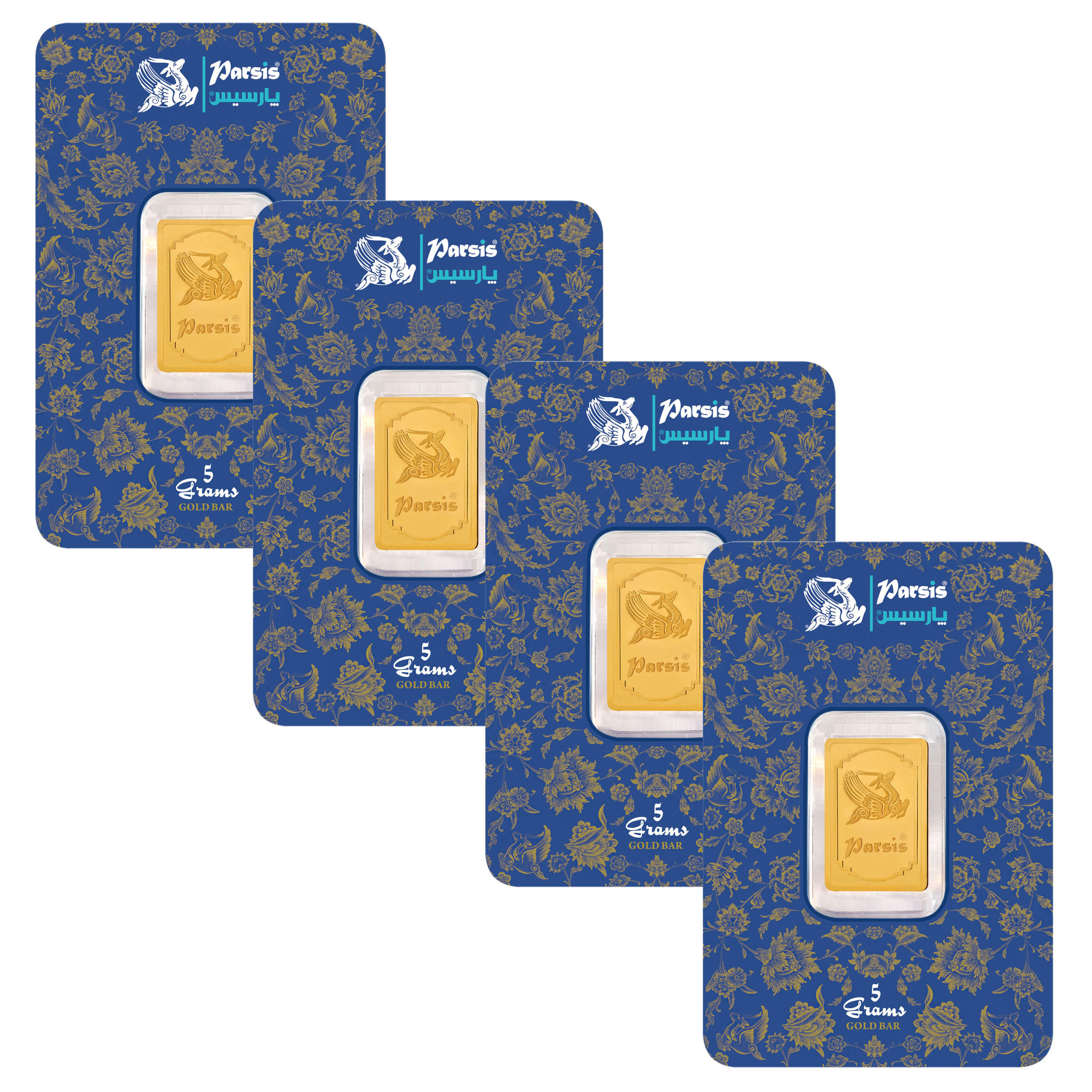 شمش طلا 24 عیار پارسیس مدل 20 بسته چهار عددی شمش طلا 24 عیار پارسیس مدل 20 بسته چهار عددی