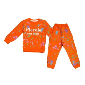 ست سویشرت و شلوار دخترانه مدل آبرنگی رنگ نارنجی