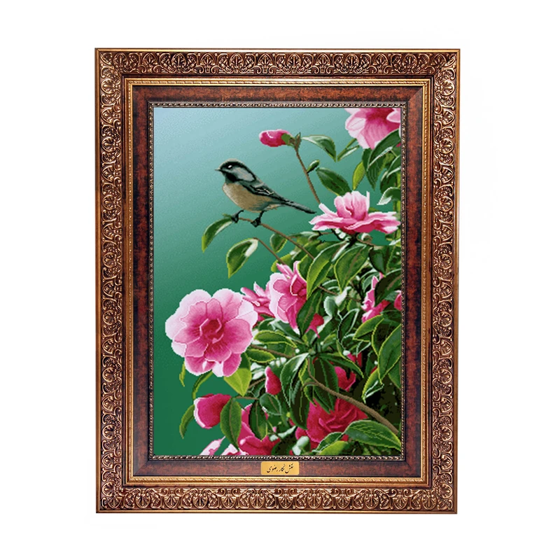 تابلو فرش ماشینی نقش نگار رضوی طرح گل کد 1039C