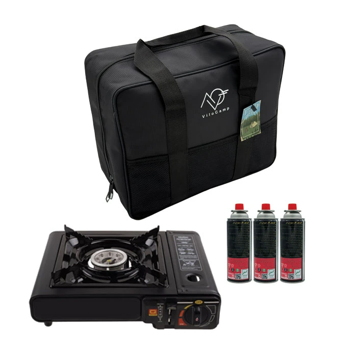 اجاق گاز سفری مدل vilocamp به همراه کیف و کپسول مجموعه 5 عددی