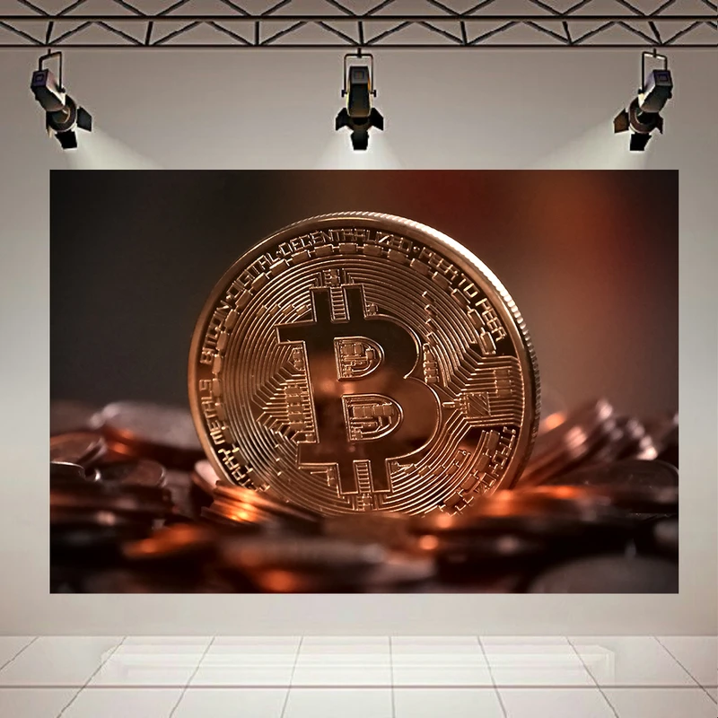 تابلو بوم مخمل طرح بیت کوین مدل طلایی کد PD130199