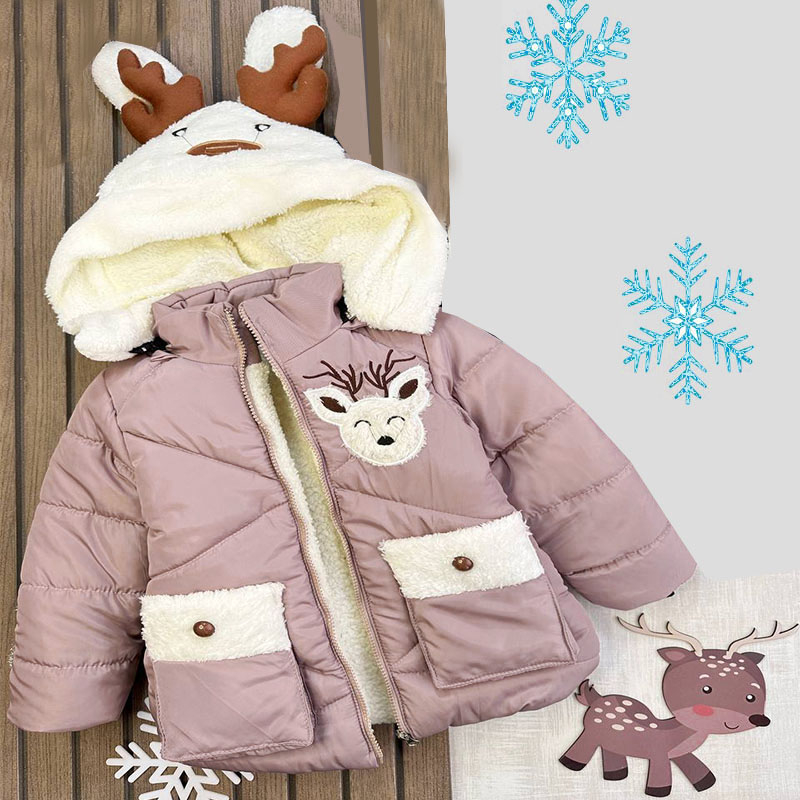 کاپشن دخترانه مدل گوزن رنگ کالباسی