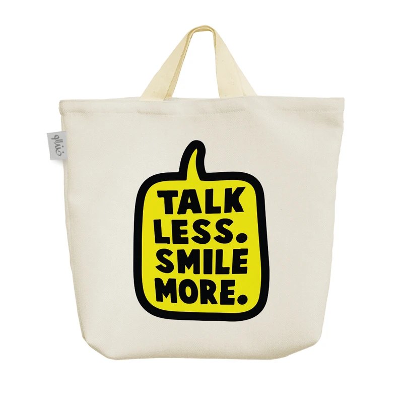 ساک خرید خندالو مدل کم حرف بزن بیشتر بخند کد 9649