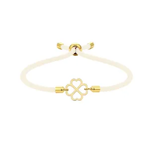 دستبند طلا 18 عیار زنانه با بند نخی تالین گالری مدل چهار قلب