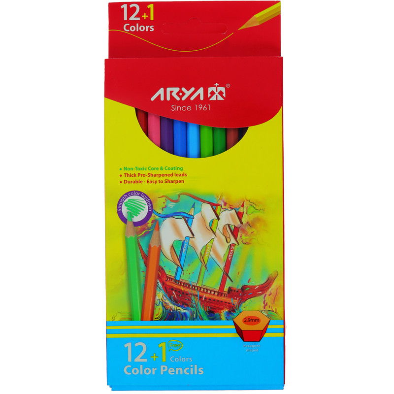 مداد رنگی آریا 1+12 رنگ مدل 3016 طرح کشتی