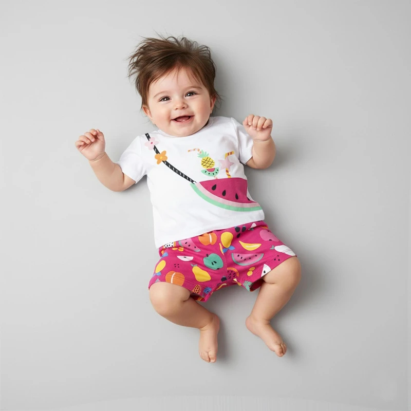 ست تی شرت و شلوارک دخترانه فیورلا مدل happy fruits کد 25013