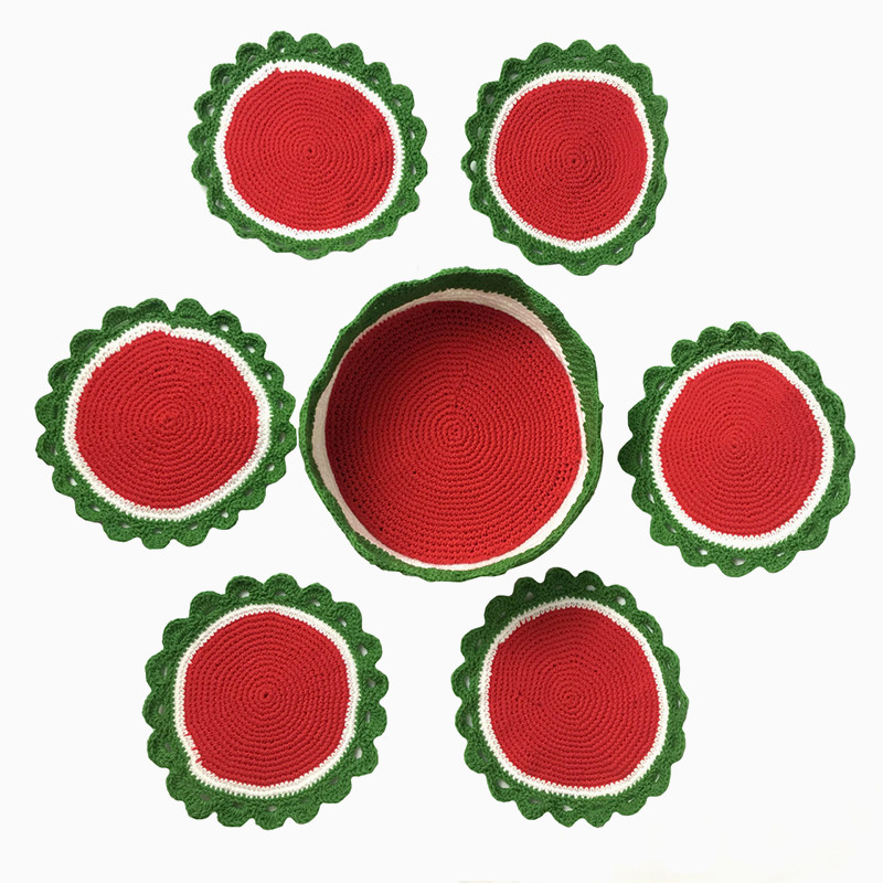 ست زیر بشقابی و میوه خوری بافتنی هنریسان مدل یلدا مجموعه 7 عددی