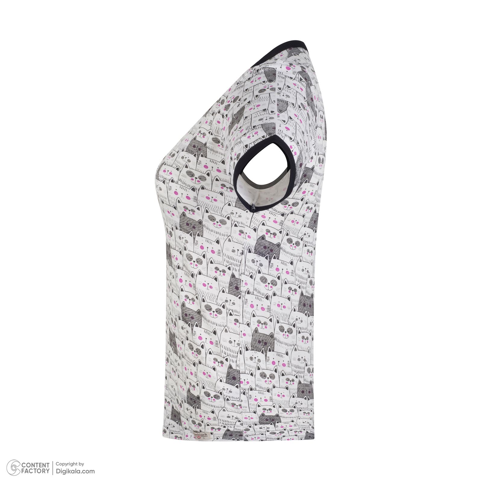 ست تی شرت و شلوارک زنانه پنبینه مدل نخ پنبه طرح گربه -  - 4