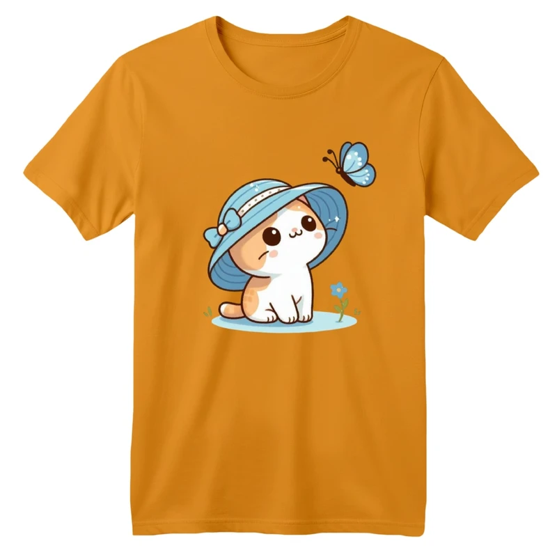 تی شرت آستین کوتاه بچگانه مدل گربه و کلاه