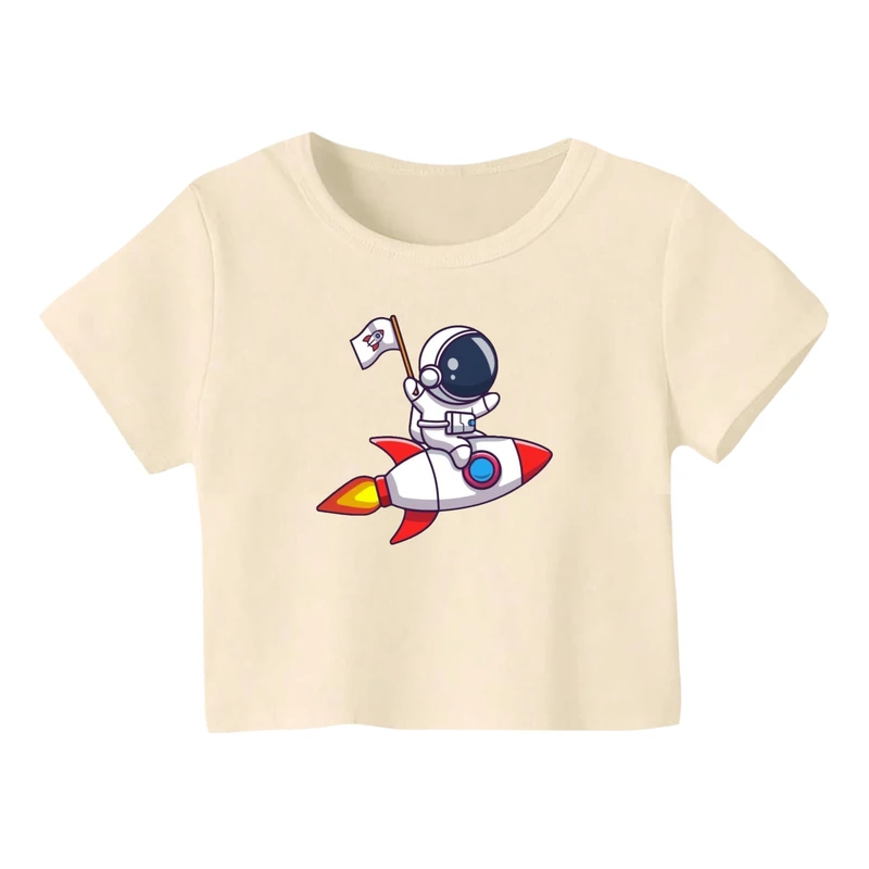 کراپ‌ تی‌شرت آستین کوتاه زنانه مدل فضانورد کد 18