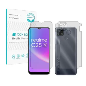 Rockspace HyGEL model transparent screen protector suitable for Realme C25s mobile phone along with phone back protector and lens