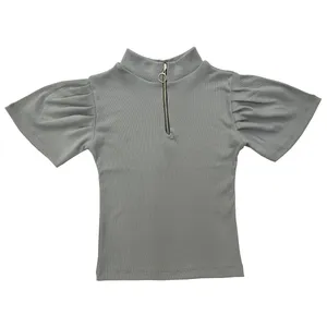 کراپ‌تاپ آستین کوتاه زنانه مدل زیپ دار 12-30 رنگ طوسی