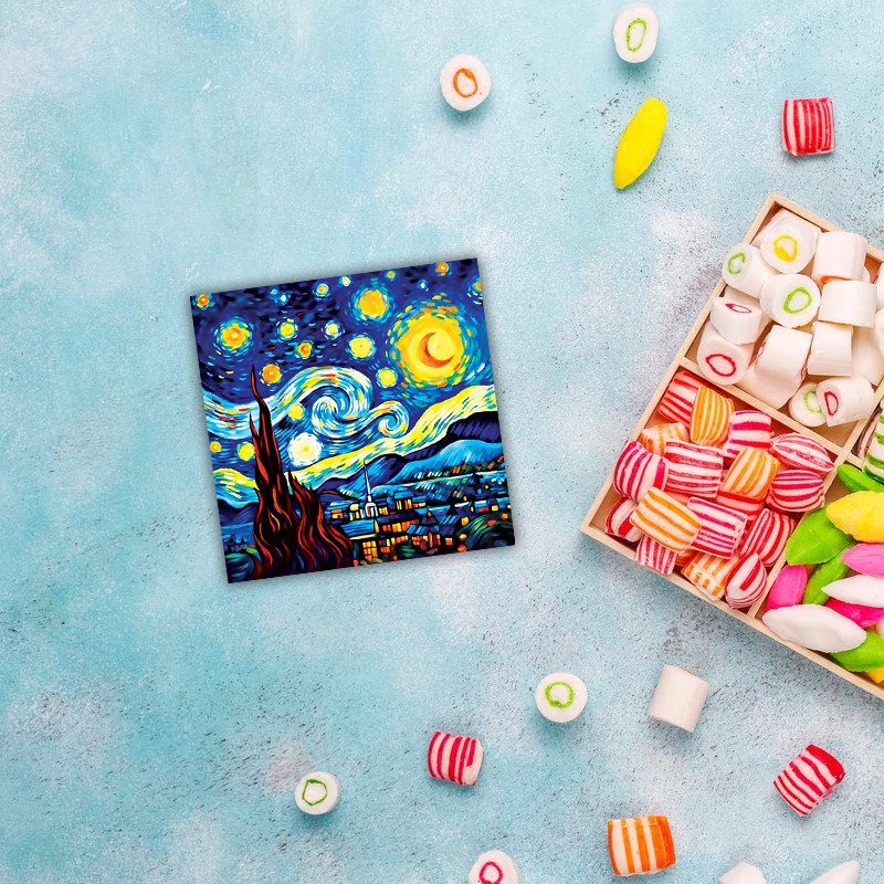 زیر لیوانی مدل رومادون طرح نقاشی شب پر ستاره ونگوگ VanGogh کد 02