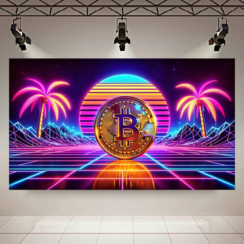 تابلو بوم طرح مخمل بیت کوین مدل نئون کد AR304835