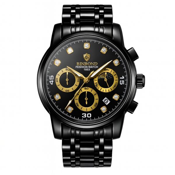 ساعت مچی عقربه‌ای کوارتز مردانه بین باند مدل اسپرت سه موتور فعال کرنوگراف بند استیل قفل مخفی کد B8