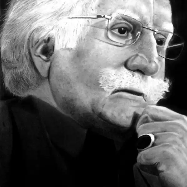 نقاشی سیاه قلم طرح چهره استاد فرشچیان کد 006