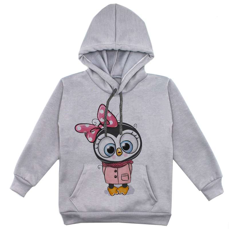 هودی دخترانه مدل جغد F37 رنگ طوسی