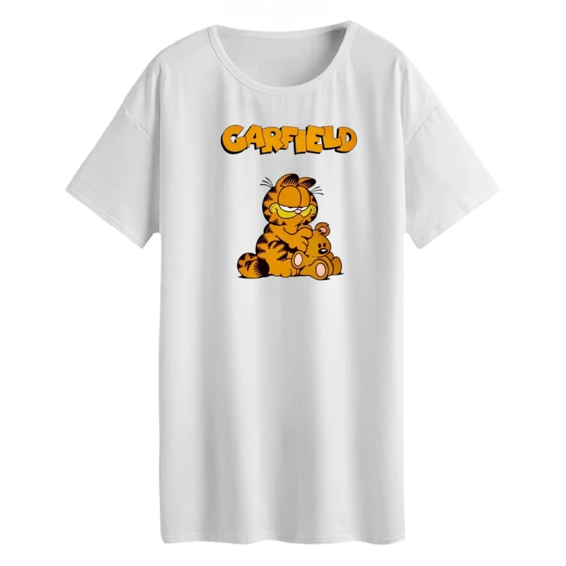 تی شرت لانگ زنانه مدل گارفیلد و خرس