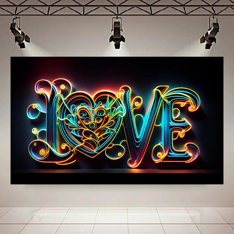 تابلو بوم طرح مخمل مدل بلک لایت نئون LOVE کد AR30678