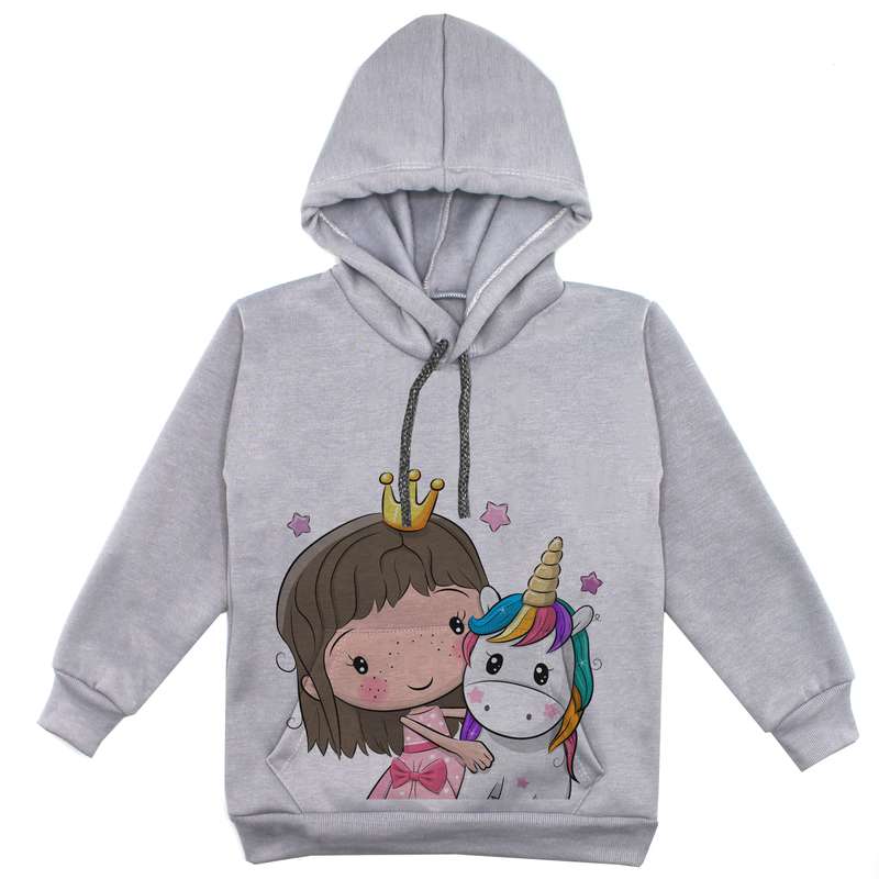 هودی دخترانه مدل عروس و تکشاخ F38 رنگ طوسی