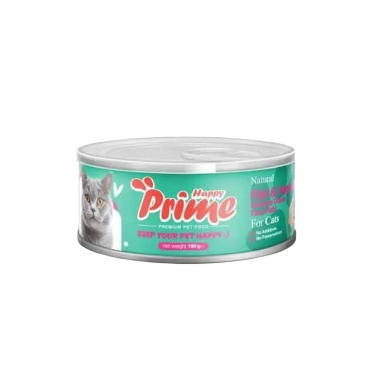کنسرو غذای گربه بالغ هپی پرایم مدل پته طعم ماهی و سبزیجات وزن 120 گرم