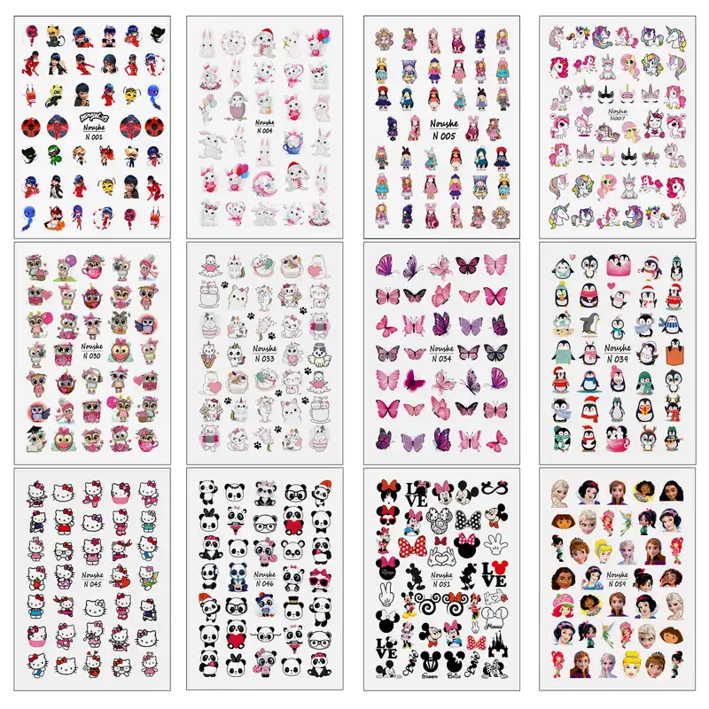 برچسب لنز ناخن مدل کارتونی کد N001-59 مجموعه 12 عددی