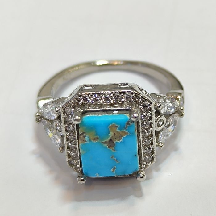 انگشتر نقره زنانه مدل فیروزه نیشابور آبکاری رادیوم کد 800 -  - 4