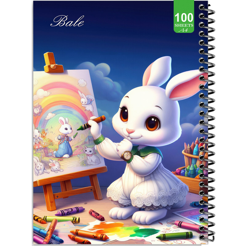 دفتر نقاشی 100 برگ بله طرح فانتزی خرگوش نقاش کد A4-N124
