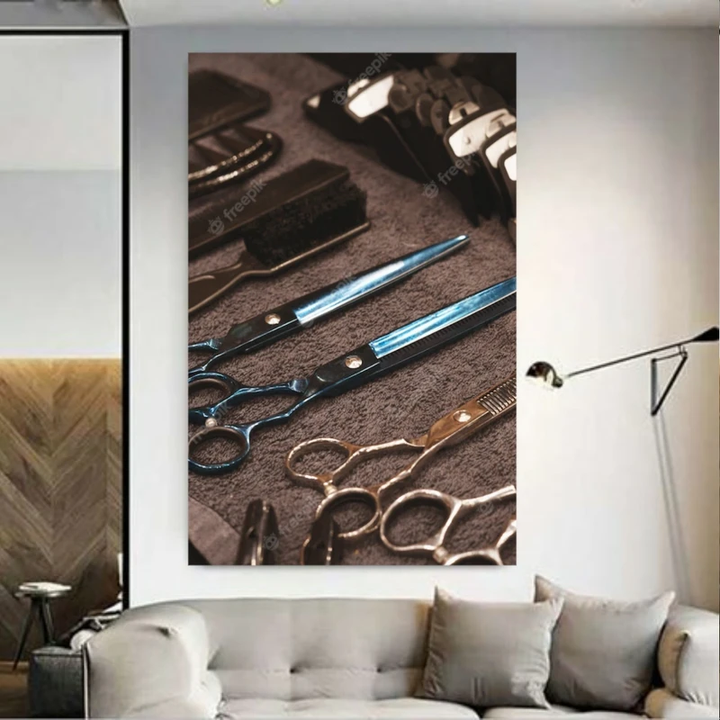 تابلو بوم طرح چرم مخمل مدل قیچی های آرایشگاه کد BM130