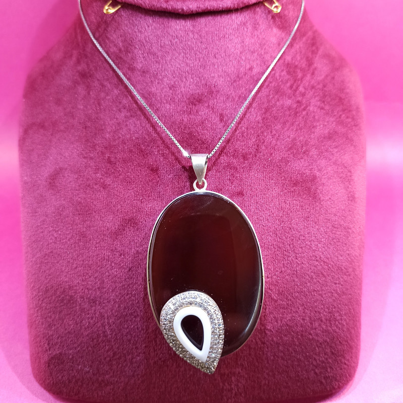 آویز گردنبند نقره زنانه مدل عقیق خراسانی