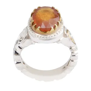 انگشتر نقره مردانه بازرگانی میلادی مدل سنگ سیترین رکاب دست ساز گنبدی کد AM_2515