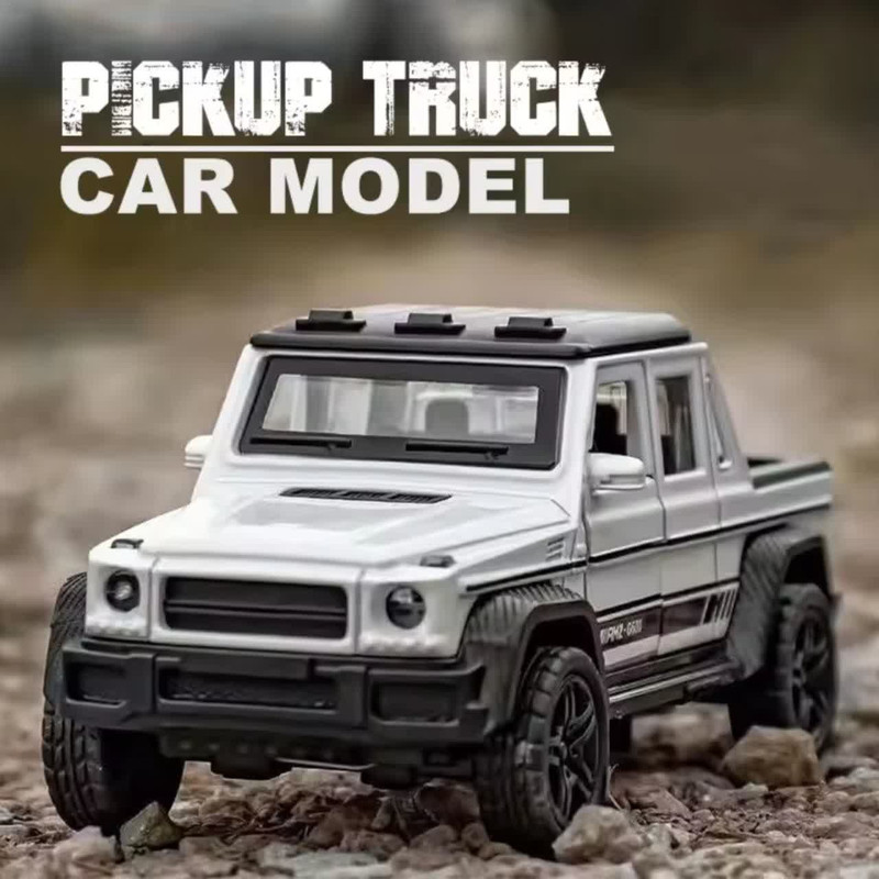 ماکت ماشین فلزی وانت بنز جی کلاس ناب سل مدل MERCEDES BENZ G-CLASS عقبکش، چراغدار و موزیکال با در و صندوق بازشو به‌همراه جاسوییچی