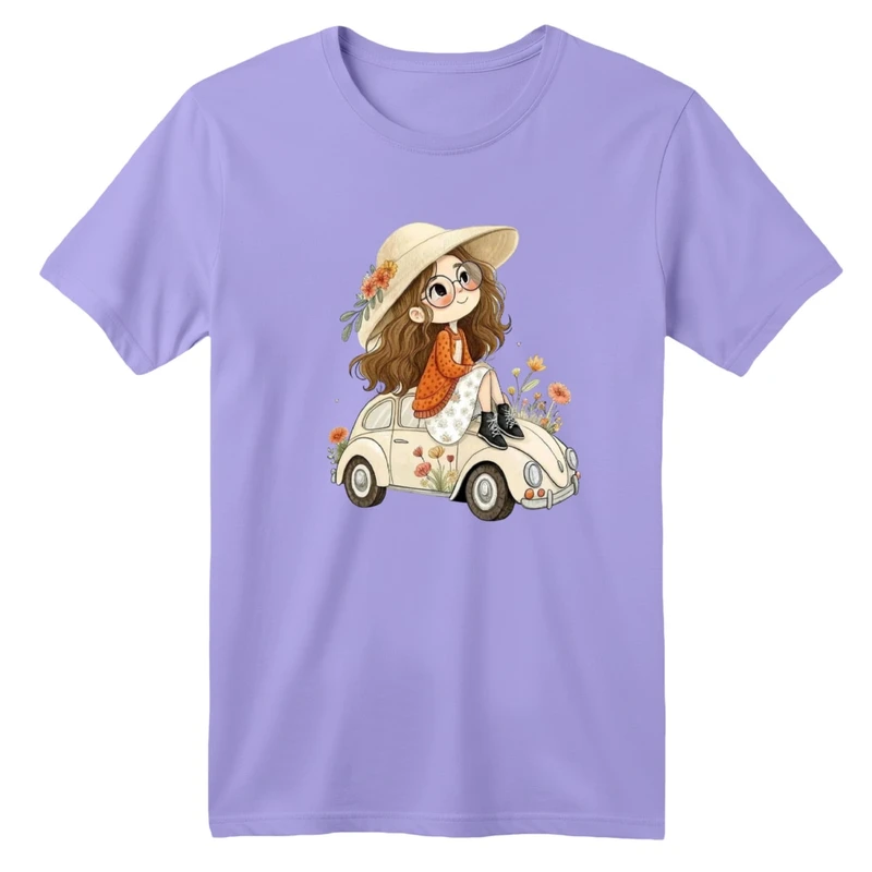 تی شرت آستین کوتاه بچگانه مدل دخترک و ماشین