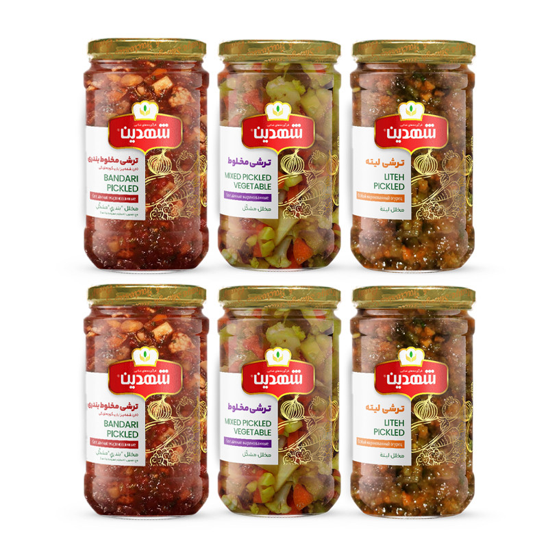 ترشی لیته، مخلوط و بندری شهدین - 660 گرم بسته 6 عددی