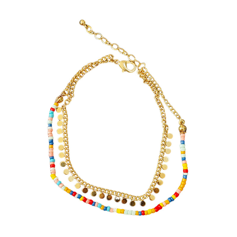 پابند زنانه اکسسورایز مدل رنگارنگ سکه ای دو رشته