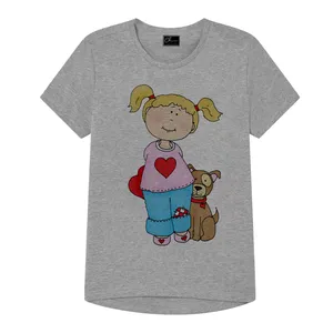 تی شرت دخترانه مدل دختر و سگ کد J33 رنگ طوسی