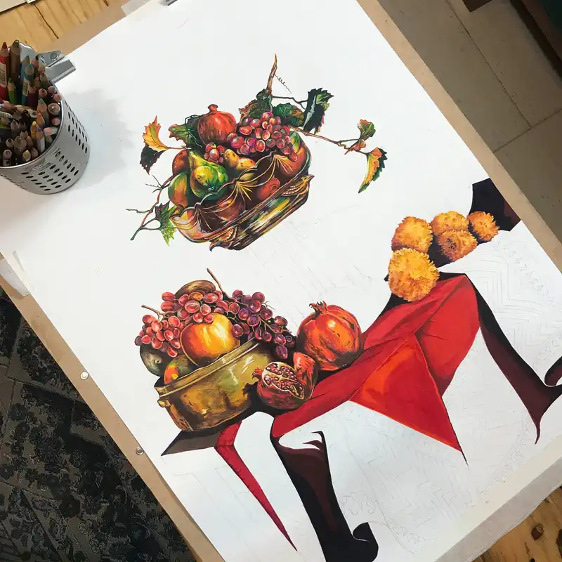 نقاشی مداد رنگی مدل ضیافت