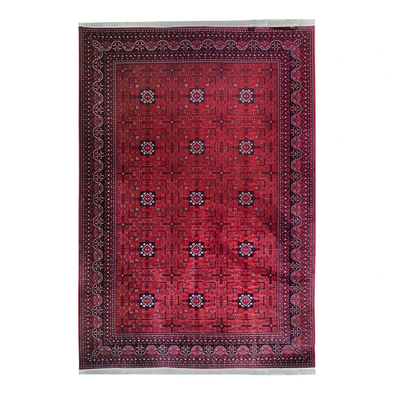 فرش ماشینی 1200 شانه آرمانی زمینه و حاشیه لاکی طرح بلوچی کد 1203