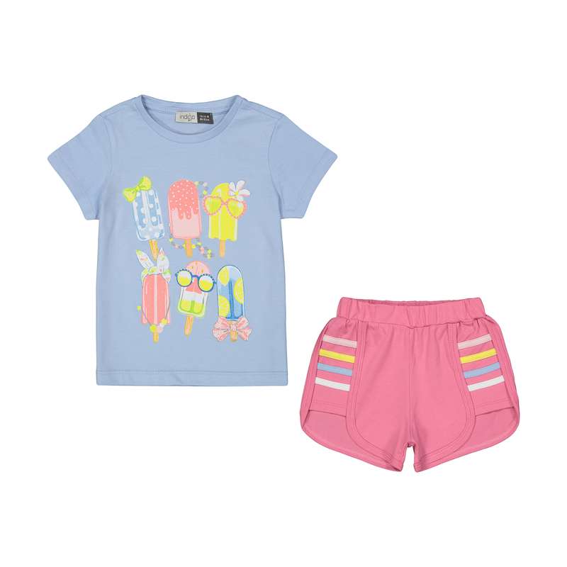ست تی شرت و شلوارک نوزادی دخترانه ایندیگو مدل 2501911-51