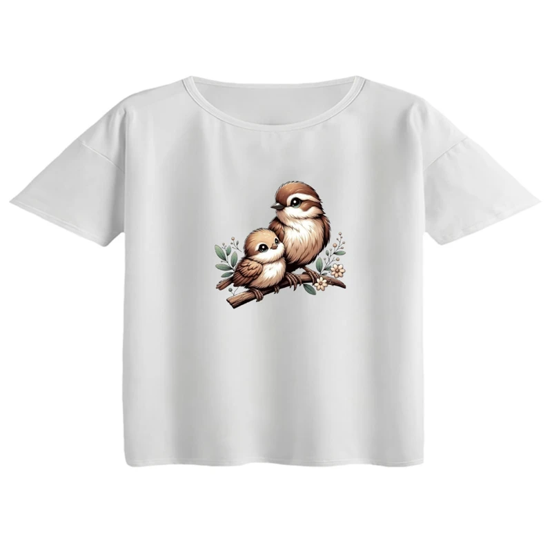 کراپ تی‌شرت آستین کوتاه زنانه مدل پرنده ها کد 01