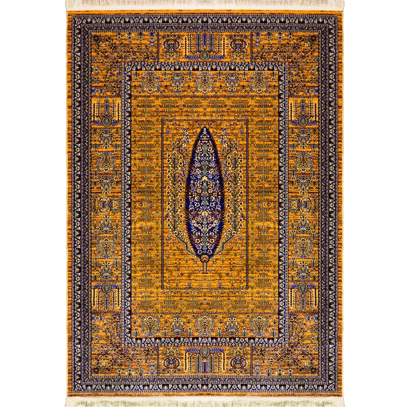 فرش ماشینی 500 شانه فرش رادین زمینه و حاشیه نارنجی طرح سرو کد بهشت