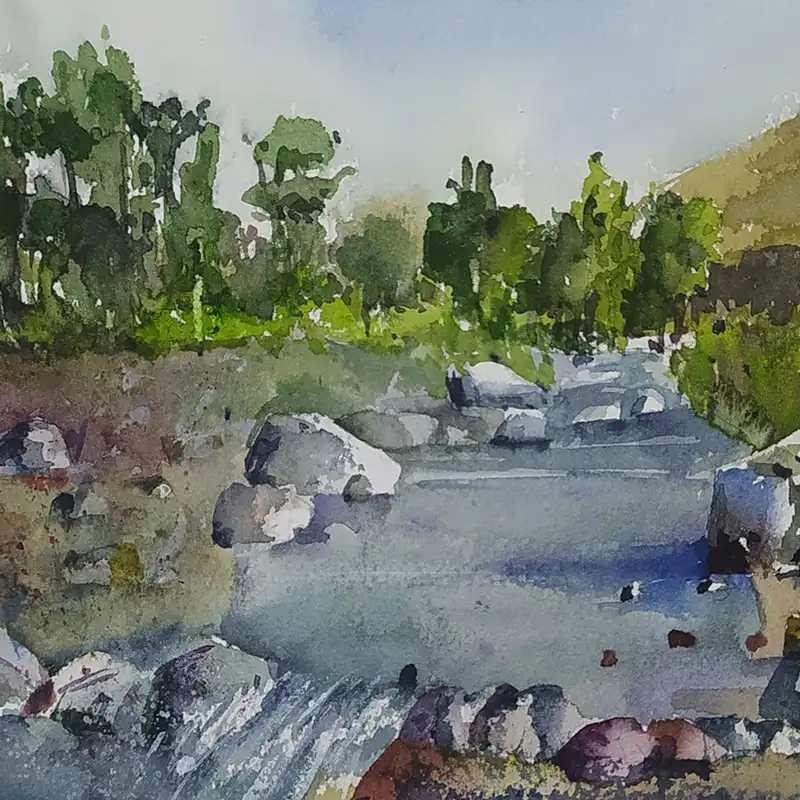 نقاشی آبرنگ طرح رودخانه کد 16