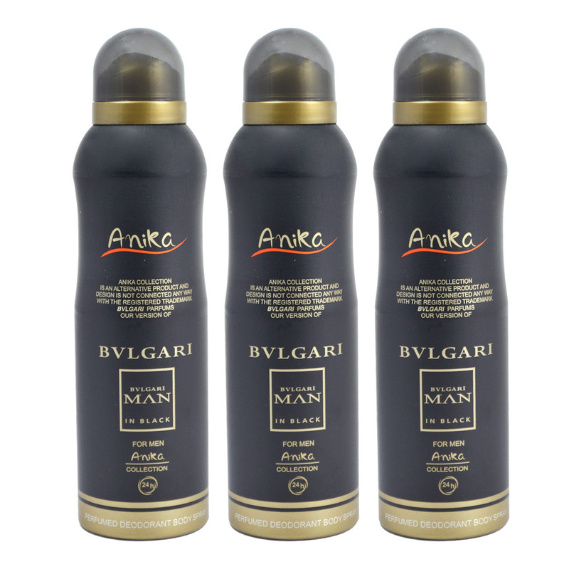 اسپری خوشبو کننده بدن مردانه آنیکا مدل Bvlgari in black حجم 200 میلی لیتر مجموعه 3 عددی