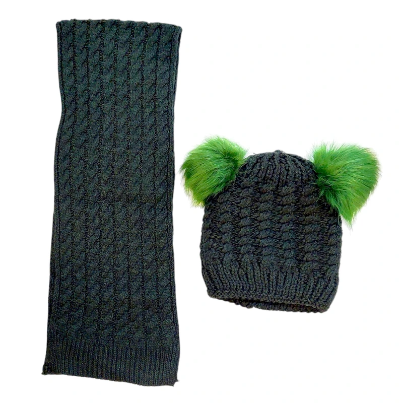 ست کلاه و شال گردن بافتنی دخترانه مدل  پوم دار 12121000