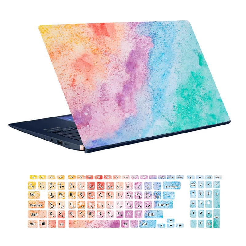 استیکر لپ تاپ توییجین و موییجین طرح Colorful کد 79 مناسب برای لپ تاپ 15.6 اینچ به همراه برچسب حروف فارسی کیبورد 