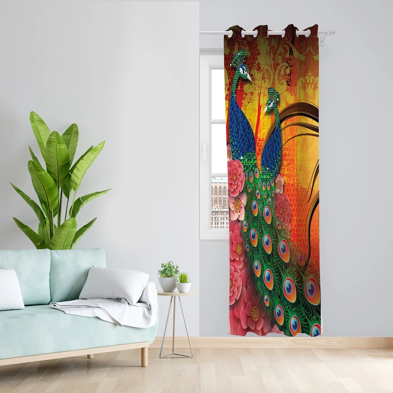 پرده طرح طاووس مدل مخمل پانچی کد 2659 z سایز 140x200 سانتی متر