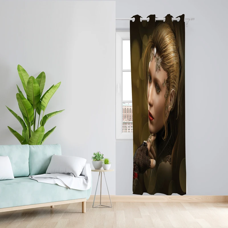 پرده طرح دختر مدل مخمل پانچی کد 2523 z سایز 140x200 سانتی متر